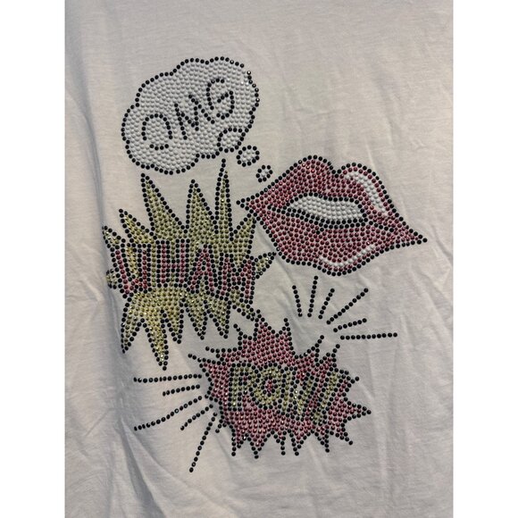 OMG Rhinestone Comic Book Pop Art White Graphic Tee - Picture 3 of 8